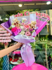 2 li Ayıcıklı Pembe Mevsim Buketi